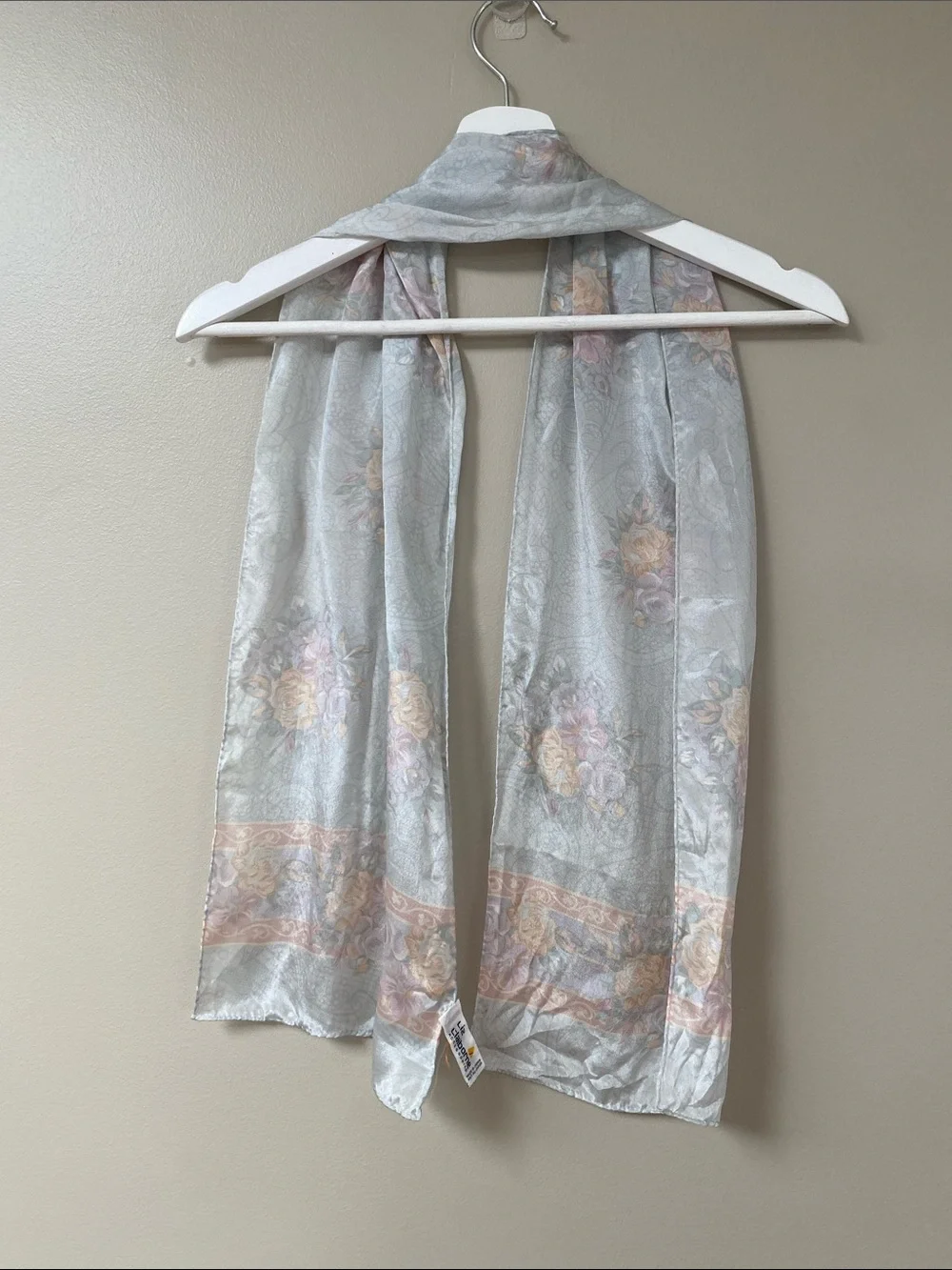 Vintage Liz Claiborne Pale floral icy blue Floral Silk Scarf with Muted Pastels